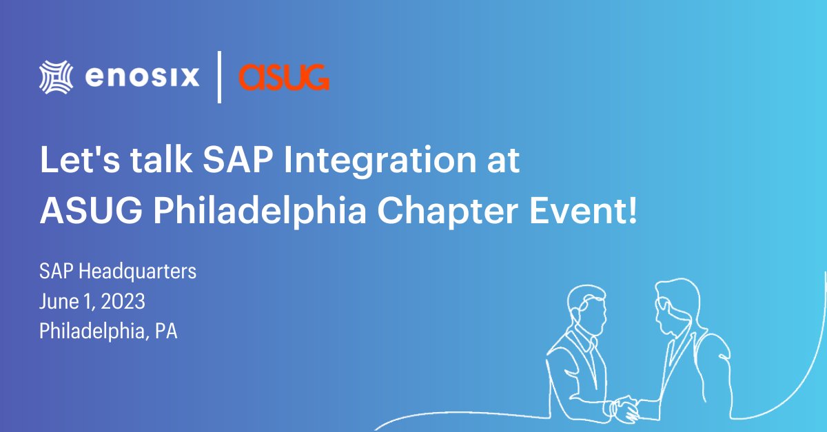 Join us at ASUG Philadelphia this week.  Hear John Campbell, Senior Manager of Customer Technology Strategy,  Mannington Mills, discuss disruptive trends and technologies reshaping SAP Integration. Sign up to meet with us today!

bit.ly/3WLcVrx