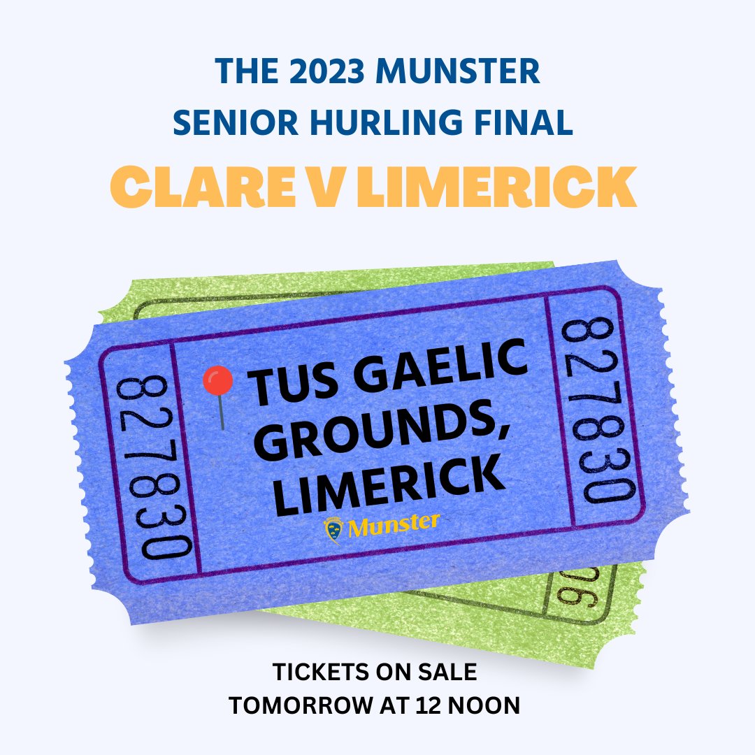 Ticéid ar díol ag meánlae AMÁRACH do na céimeanna ag Ceann an Chláir & Ceann na Cathrach. Ar fáil ar shuíomh gréasáin CLG na Mumhan & ag Centra & Supervalu áirithe.