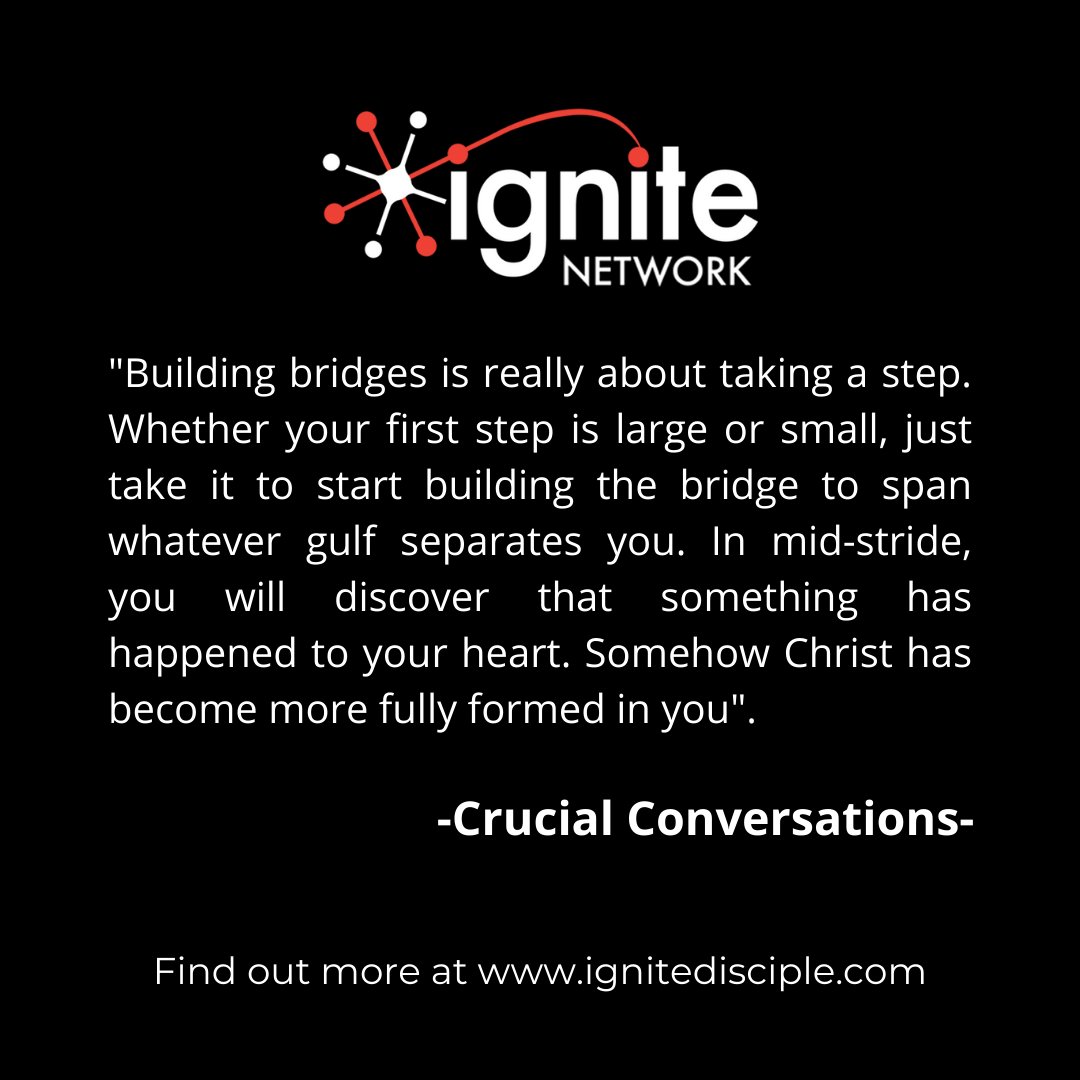 ignitemovements's tweet photo. When you join people in everyday conversations, do you think about building bridges? Almost everyone who steps across the threshold of faith did so because of a crucial conversation. https://t.co/shU0Lr70NI