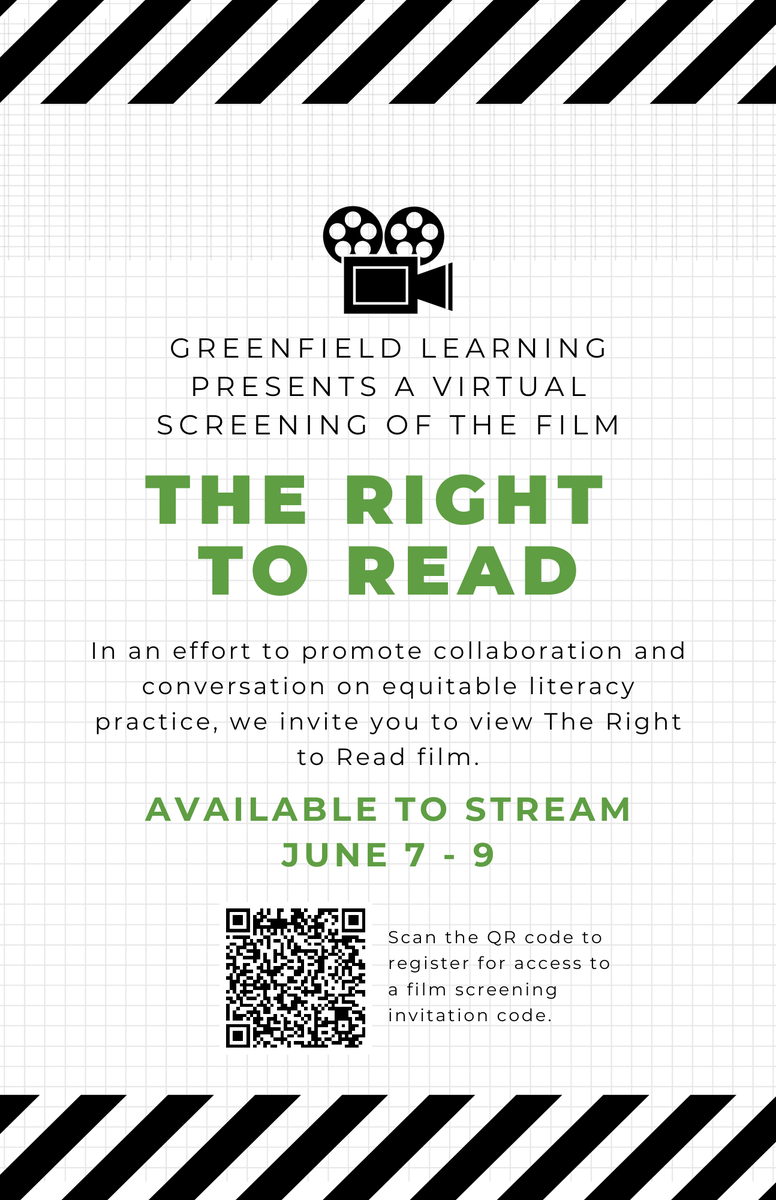 greenfieldlearn's tweet photo. Hi, Educators! It's time! With customers across the U.S. and Canada, our team is hosting a virtual screening of The Right to Read film June 7-9. We look forward to supporting the conversation about equitable literacy practices. Register today: https://t.co/856nlO602C https://t.co/KvzSWuOMxc