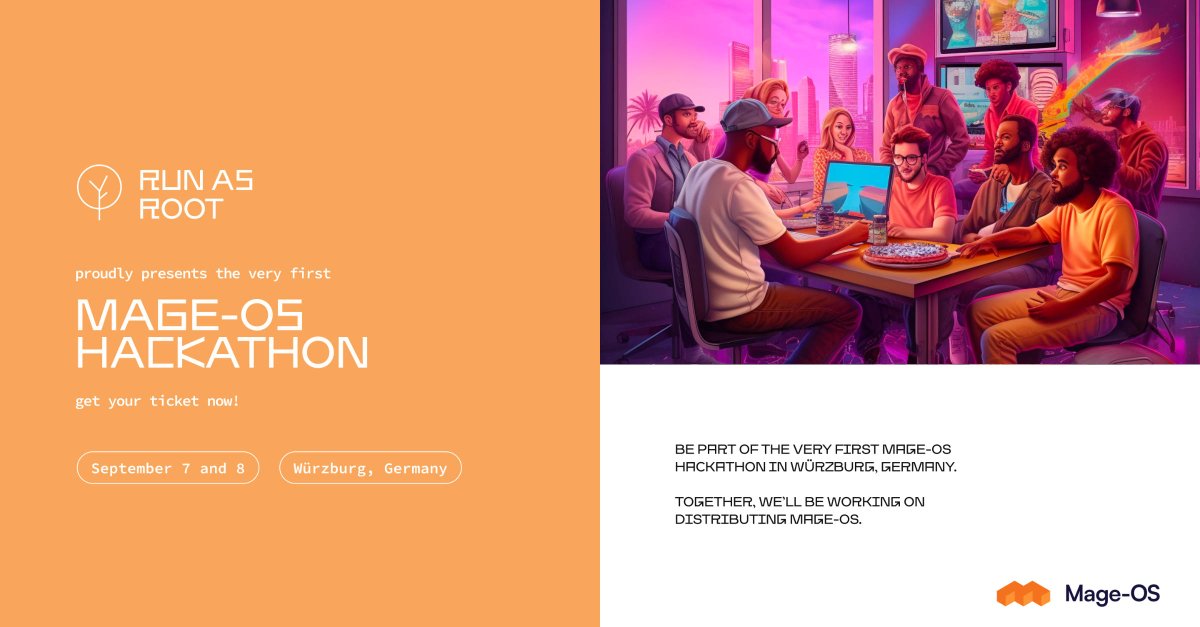 🧑🏻‍💻👩🏾‍💻👨🏼‍💻 It's <a href="/mage_os/">Mage-OS</a> HACKATHON - TIME in Würzburg 🧑🏻‍💻👩🏾‍💻👨🏼‍💻 

Meet us on September 7th and 8th. Enjoy a nice time together. We'll take care for 🍕 and 🥤 😉

run-as-root.sh/posts/first-ma…

#hackathon #mageOS #magento #developers #php #opensource #networking #pizza #würzburg