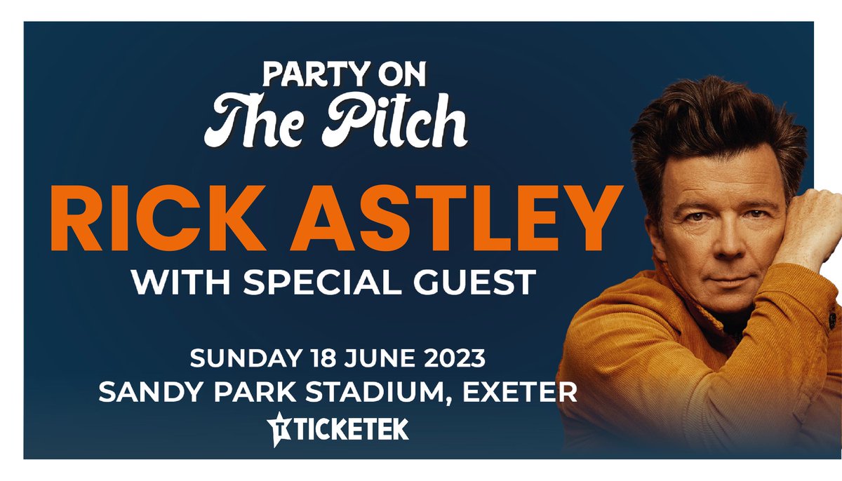 Rick and his band are playing Sandy Park Stadium in Exeter for Party On The Pitch on June 18th. Tickets in the link! - Team Rick #RALIVE2023 @SandyParkExeter
tickethub.sandypark.co.uk/list/events?_g…