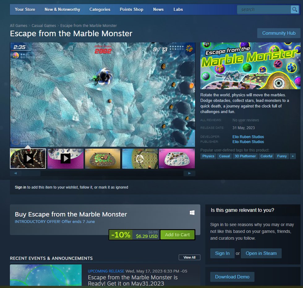 Elio_GameDev's tweet image. Escape from the Marble Monster is available NOW!
on #Steam! Go for it! 🔥🔥🔥🔥
-10% OFF

#NewGame #NewRelease #Games #pcgames #gamergirl #gamers #indiegame #SteamDeals #indiegames #WednesdayMotivation #WishlistWednesday #AcrossTheSpiderVerse