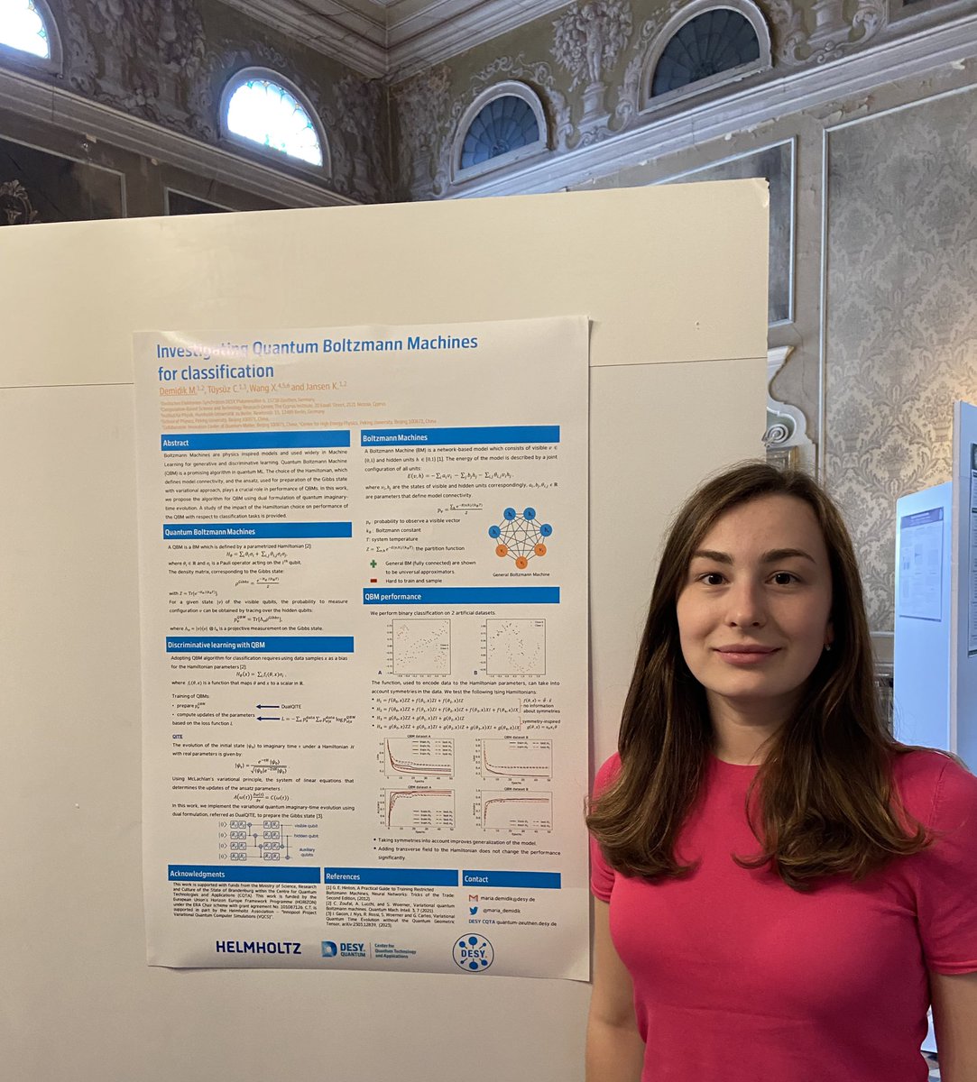 Excited to present my research on Investigating Quantum Boltzmann Machines for classification at the European quantum artificial intelligence summer school 2023! 🧪📊 We explore different strategies to build Hamiltonians for QBMs. 🌌🚀 #QuantumComputing #QML