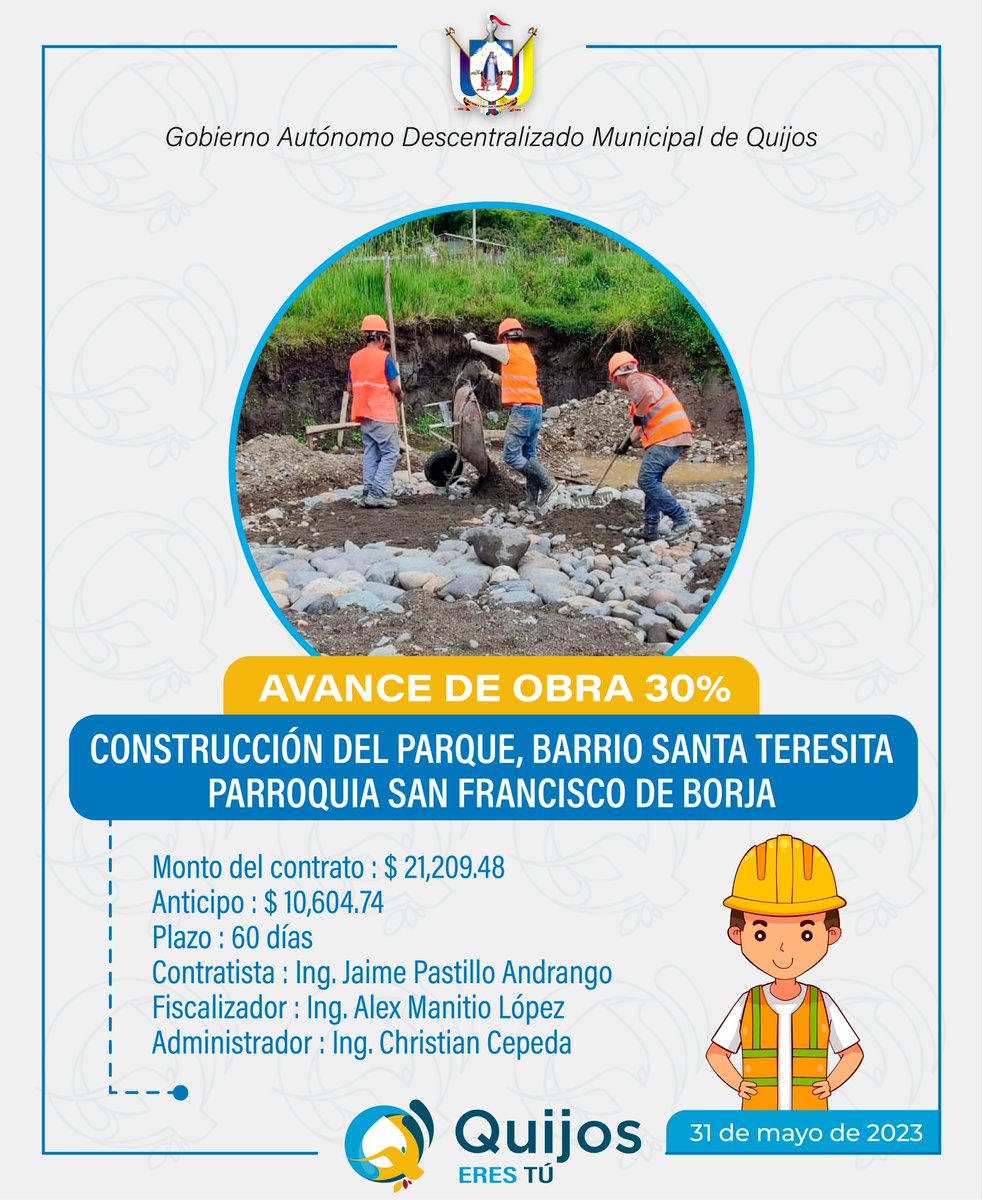 GADMQuijos's tweet photo. ¡Actualización de obra! 🚧 En el barrio Santa Teresita, San Francisco de Borja, el proyecto del GAD Municipal de Quijos ha alcanzado un 30% de avance. Estamos trabajando arduamente para mejorar tu comunidad. ¡Seguimos construyendo juntos! 💪👷‍♀️ 

#QuijosEresTú https://t.co/mSS9w6838M