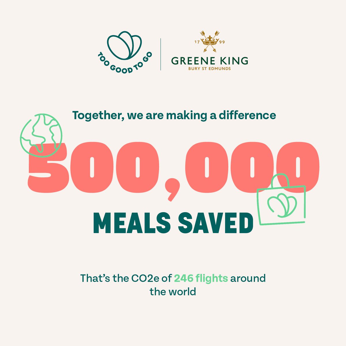 We’re really pleased to have saved half a million meals through our partnership with Too Good To Go. This is a significant milestone as part of WRAP's Courtauld Commitment 2030 to halve food waste by 2030 from 2019 levels.  #toogoodtogo #environment #food #greenekingforgood