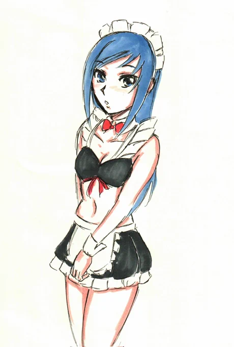 #1日1六花(151) 5月の描き納め、てきとーメイド水着。 「メイドの日」から3週間だけど描きなぐりたい。