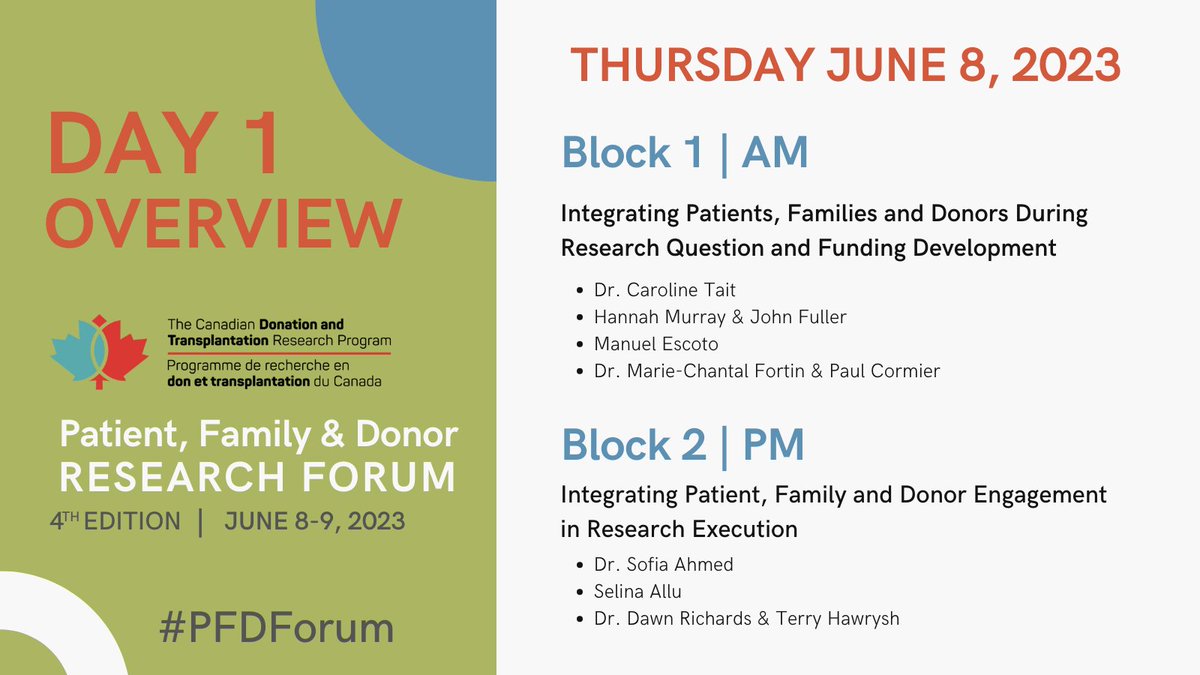 ⌛️The #PFDForum starts at 11 am EDT!

Today we're discussing how to integrate patients, families, and donors into research from start to finish 🤓 <a href="/M_F_Escoto/">Manuel Escoto</a> @SofiaAhmedMD <a href="/SelinaAllu/">Selina Allu</a> <a href="/TO_dpr/">Dr. Dawn Richards, PhD</a> <a href="/TerryHawrysh/">Terry Hawrysh</a> 

📑 Program: bit.ly/3BwZkKI