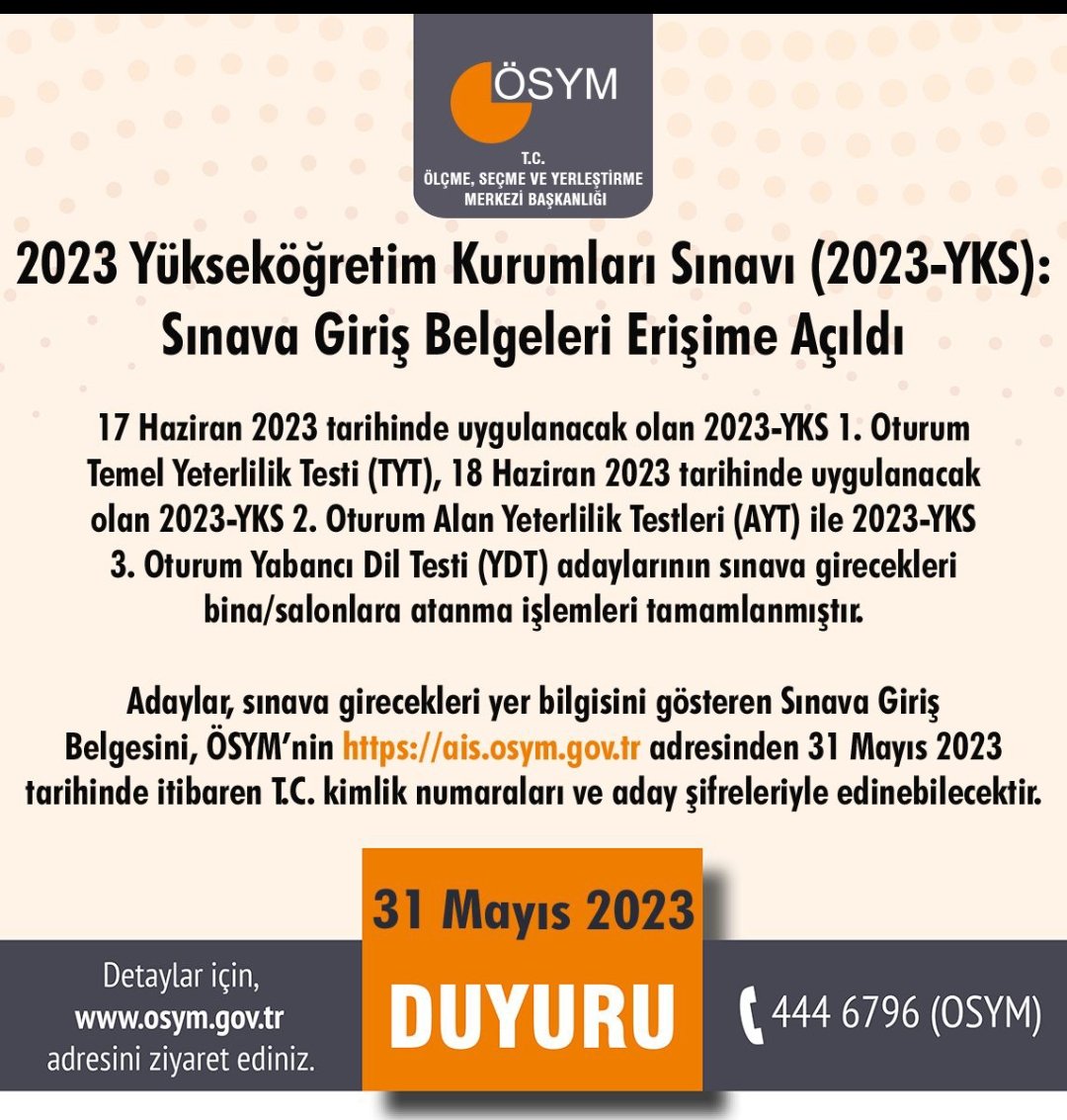 YKS giriş yerleri açıklandı.👇