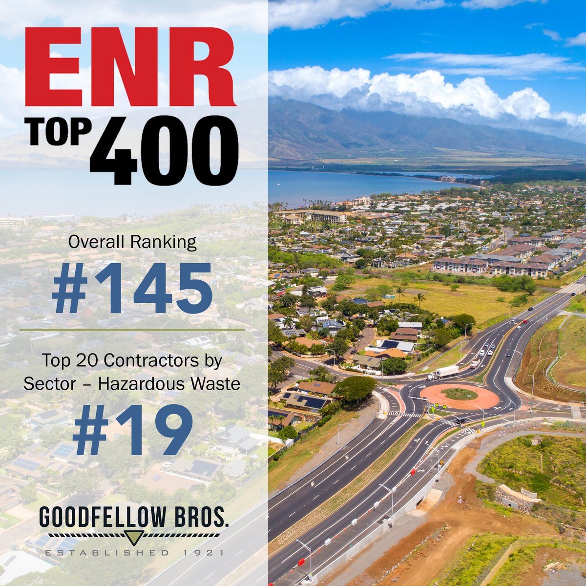 GoodfellowBros's tweet photo. Goodfellow Bros. is proud to be ranked 145th on the #ENRTOP400 Contractors List and 19th in the Top 20 Contractors by Sector – Hazardous Waste category. Thank you to our employees for helping make GBI one of the country’s top 400 contractors! #wearegoodfellow #contractorofchoice https://t.co/puvjODSvRm