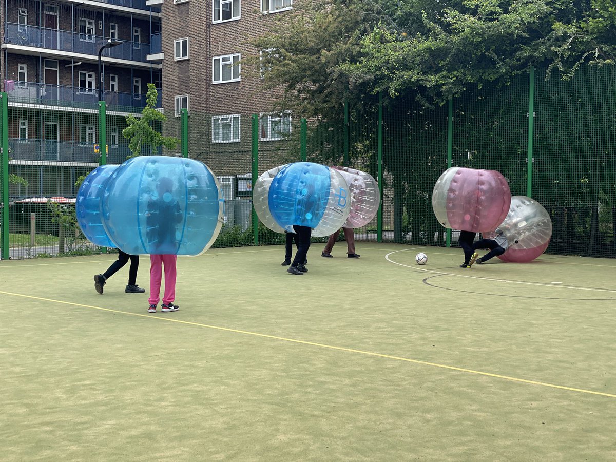 Day 2 of half term and we had Zorbing on our football pitch. It was great to see young people have a laugh and enjoy themselves while running around in a massive bubble! @LDN_VRU @_RocketScience_
