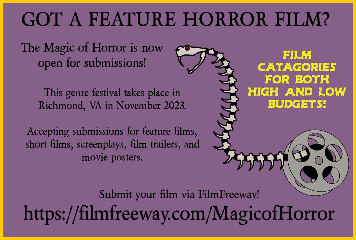 The Magic of Horror Film Festival is accepting submissions! 

filmfreeway.com/MagicofHorror

#independentfilm #independenthorror #indyfilm #indyhorror #horror #horrormovies #filmfestival #filmfest