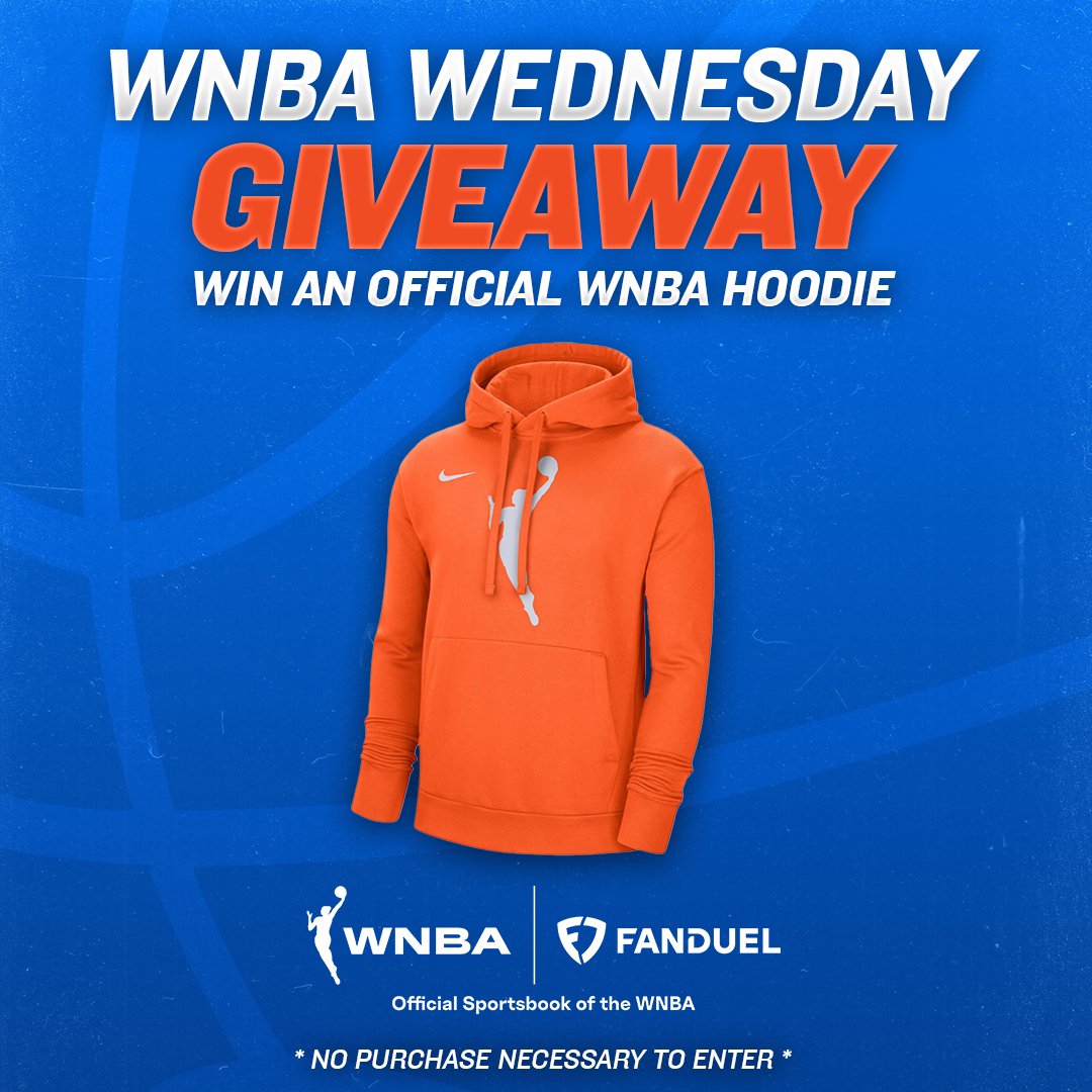 FanDuelSports's tweet photo. 🚨 𝗚𝗜𝗩𝗘𝗔𝗪𝗔𝗬 🚨 

We've teamed up with the @WNBA to give away an official hoodie!   

For your chance to win:  
1️⃣ Retweet this tweet 
2️⃣ Follow @WNBA &amp; @FDSportsbook  

One winner will be randomly selected on 6/14

Rules: https://t.co/JKjEcIhkLA https://t.co/iOaORVBooX