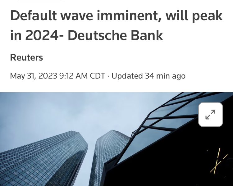 Deutsche will be part of it 😆 

“A wave of debt defaults by companies in the United States and Europe is imminent, due in part to the fastest monetary tightening cycle in 15 years, Deutsche Bank said in its annual default study”