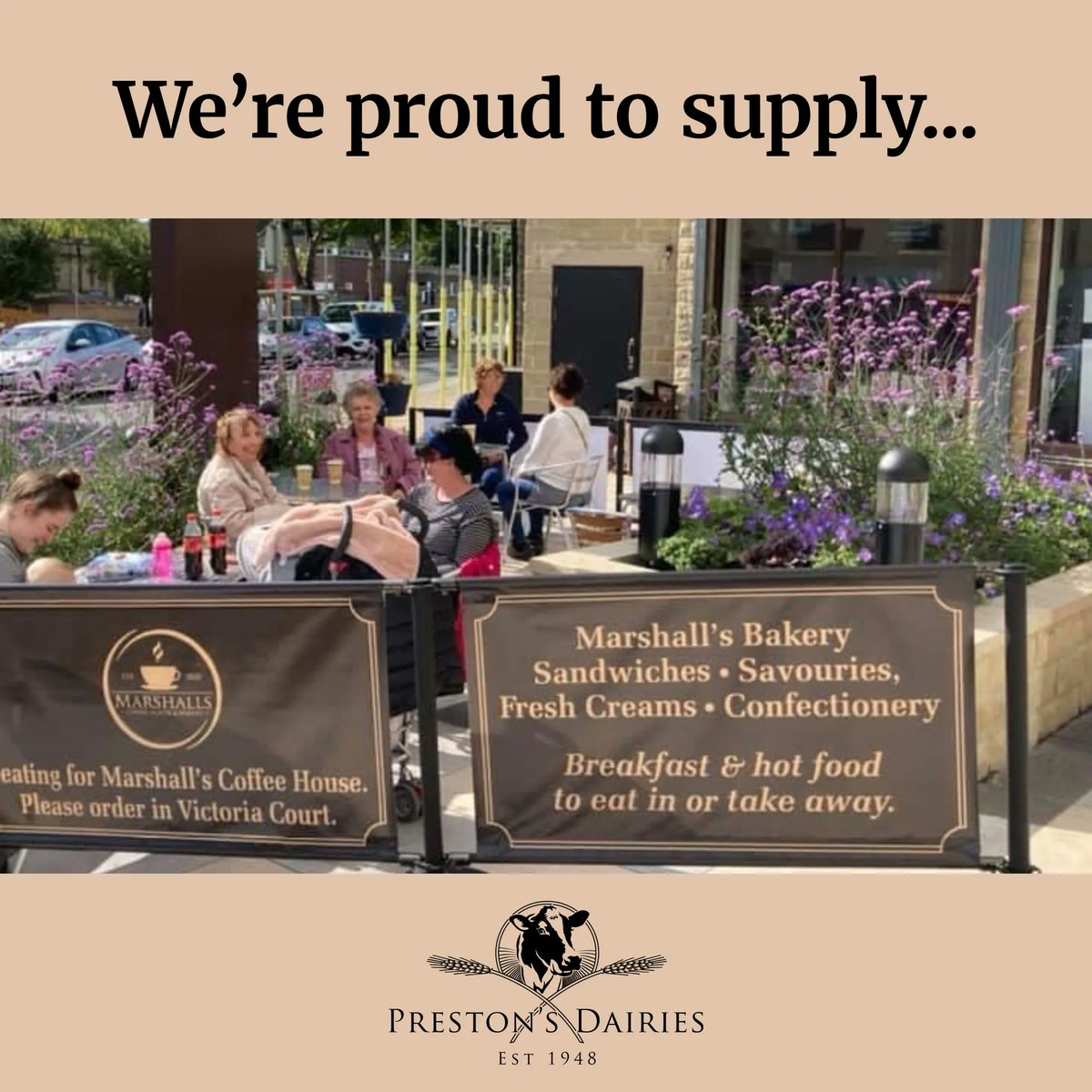 We’re proud to supply Marshalls Coffee House & Bakery in #Cleckheaton. Based in the Victoria Arcade, Marshalls do a whole lot more than coffee and their outdoor seating area is perfect for a sunny day! ☀️ #HumpDay #WellnessWednesday #WackyWednesday #Milkman #DairyDelivery