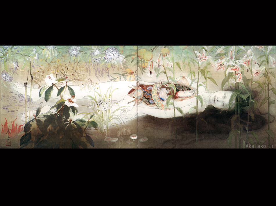 AkaTakonet's tweet photo. KEEPING UP THE PURENESS by Fuyuko Matsui. Mineral pigment color on silk, hanging scroll. Printed in "A Lock of Hair" art book at akatako.
https://t.co/JGfH34iVBv
#fuyukomatsui #alockofhair #keepingupthepureness #art #japaneseart #artbook #nihonga #松井冬子 #髪の房 #浄相の持続 https://t.co/aMJXCtzPRP
