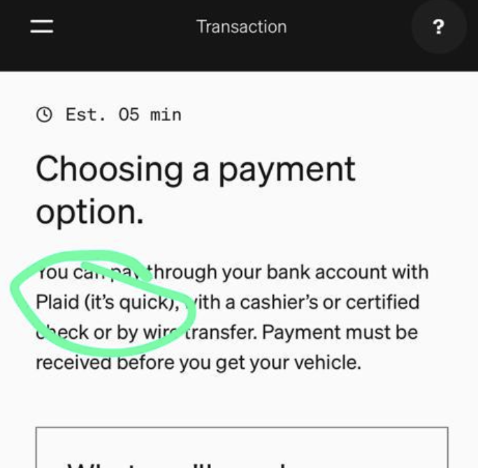 biganderson's tweet photo. @Plaid for payments in the wild... nicely done @Rivian https://t.co/ZTT4xH1kcj