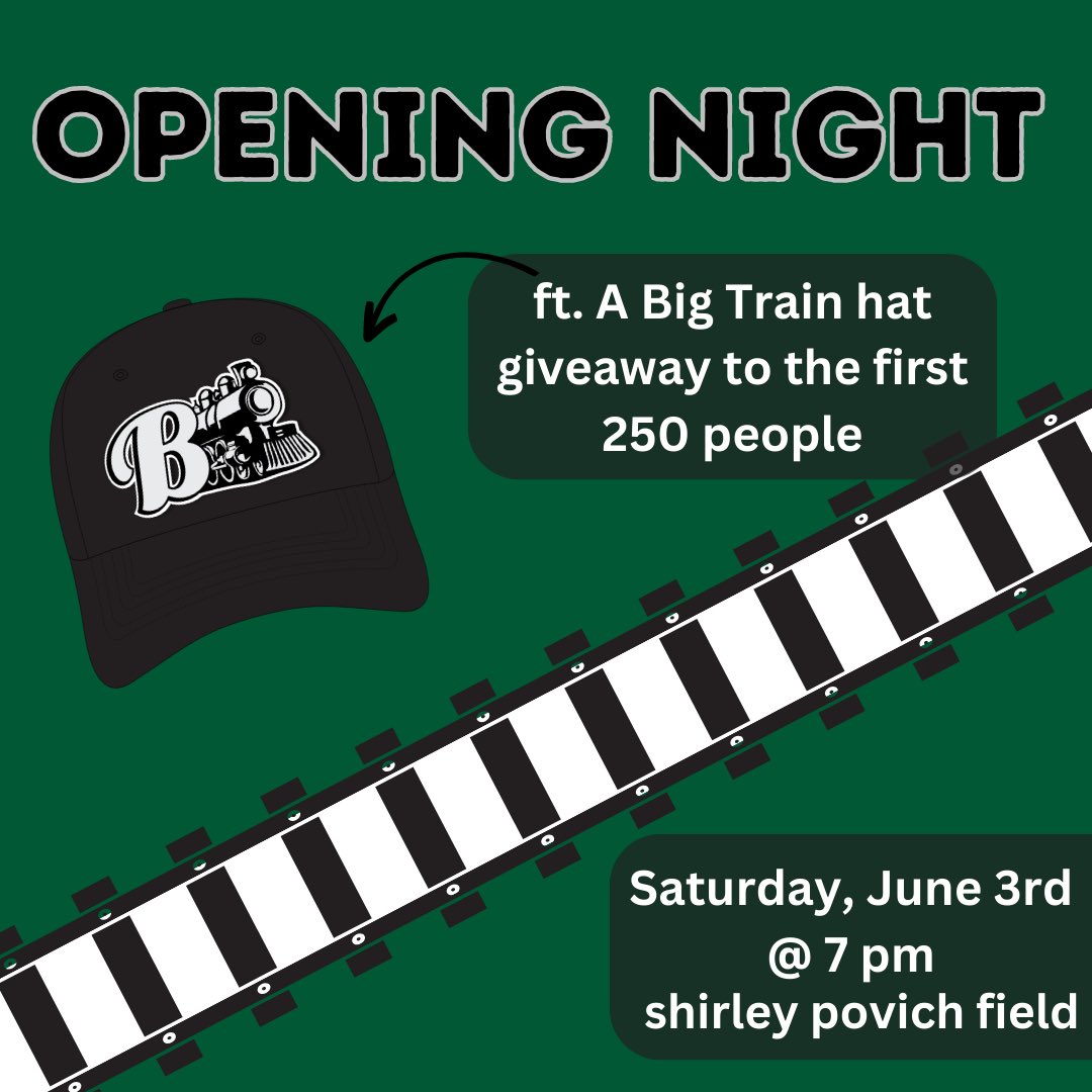 Bethesda Big Train (@gobigtrain) on Twitter photo The Big Train return THIS WEEK! Friday is #ChalkFest & Saturday is Opening Night with a hat giveaway for the first 250 fans, beer from <a href="/7LocksBrewing/">7 Locks Brewing</a> & former <a href="/Commanders/">Washington Commanders</a> star Shawn Springs!
Tickets here: bigtrain.org/tickets/ The Big Train return THIS WEEK! Friday is #ChalkFest & Saturday is Opening Night with a hat giveaway for the first 250 fans, beer from <a href="/7LocksBrewing/">7 Locks Brewing</a> & former <a href="/Commanders/">Washington Commanders</a> star Shawn Springs!
Tickets here: bigtrain.org/tickets/