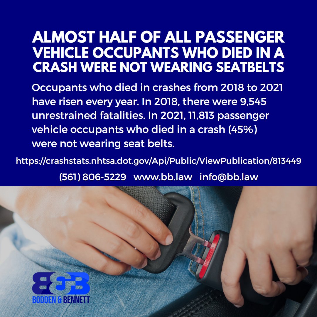 Almost Half of All Passenger Vehicle Occupants Who Died in a Crash Were Not Wearing Seatbelts😮 ⁣#BBLaw #seatbelts #buckleup #clickitorticket #vehiclesafety #autoaccident #caraccident #vehicleaccident #accidentfatalities