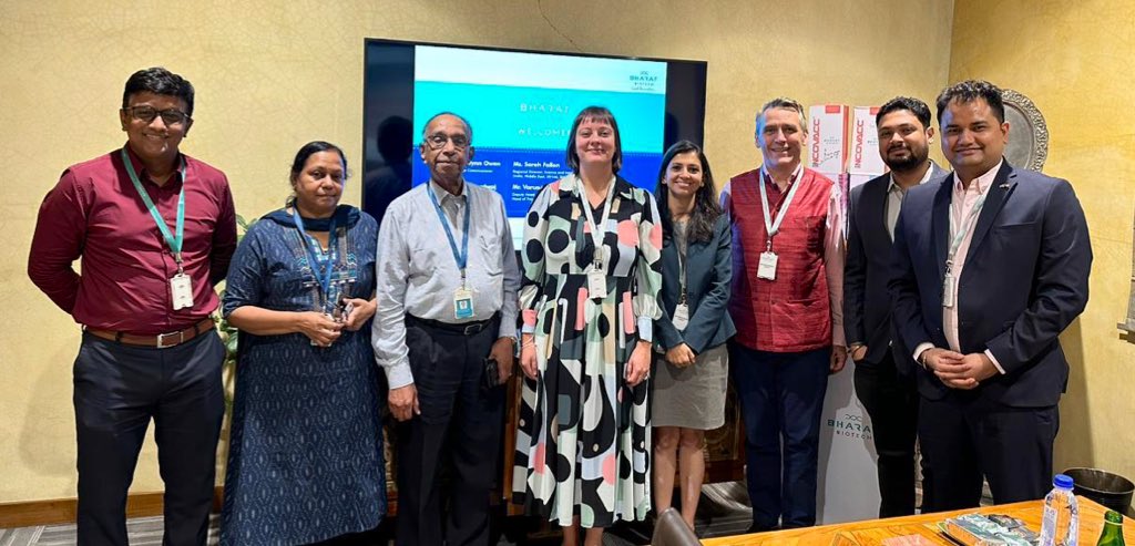 UKinHyderabad's tweet photo. Wonderful visit to @BharatBiotech with my colleagues from Science, Innovation and tech &amp; @biztradegovuk. 

This 🇮🇳 vaccine manufacturing company is partnering with @wellcometrust and @UniofOxford on vaccine projects.

Discussed potential on vaccine collaboration between 🇬🇧 🇮🇳 https://t.co/JMpcc296Vu