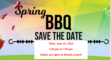 PAC is throwing a Spring BBQ! Please place orders on Munch a lunch beforehand. Looking forward to seeing you! <a href="/bergeronPAC/">École Henri-Bergeron PAC</a>