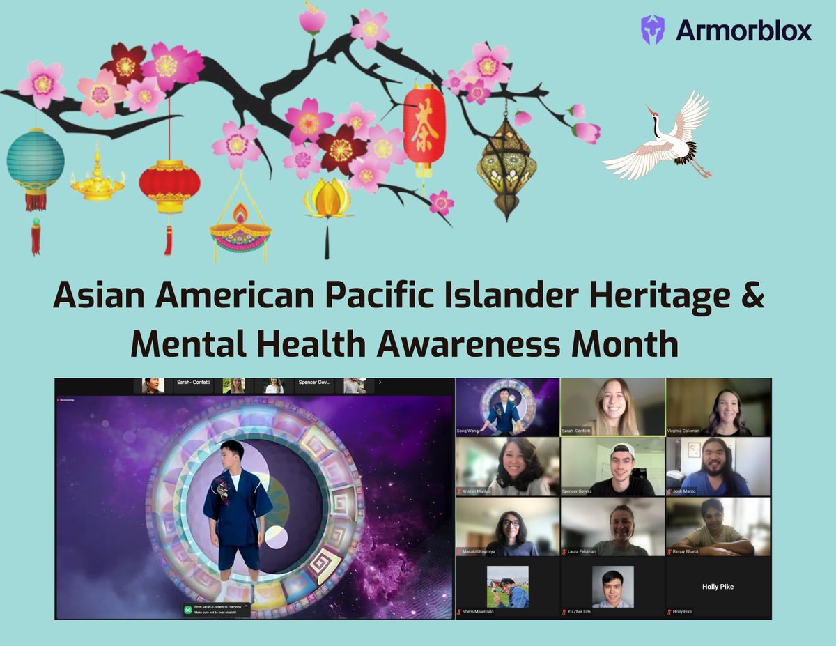 armorblox's tweet photo. In honor of #AAPIHeritageMonth and #MentalHealthAwareness Month, Armorblox partnered with Confetti for our very own Tai Chi class. We enjoyed learning the practice of Tai Chi, as well as gaining a better understanding of its origins and history. 💜 https://t.co/xfhVdgKiF1