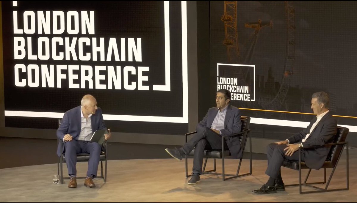 <a href="/baker_richardj/">Richard Baker</a> moderating a discussion on Bitcoin-based smart legal contracts built for financial derivative trading with <a href="/HIRANDER_MISRA/">HIRANDER</a> and <a href="/ScottOMalia/">Scott O'Malia</a>. Smart contracts are good for enhancing efficiency, transparency, and security in the financial industry.