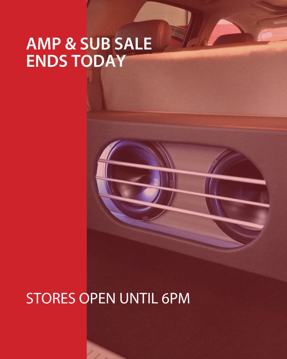 Don't miss your last chance to save big money on upgrading your sound!

Need new speakers? Want a custom system? Don't put it off - get it done today, the last day of our Amp & Sub Sale!

Stores open until 6pm!

#cca #columbuscaraudio #sale #savings #caraudio #customaudio