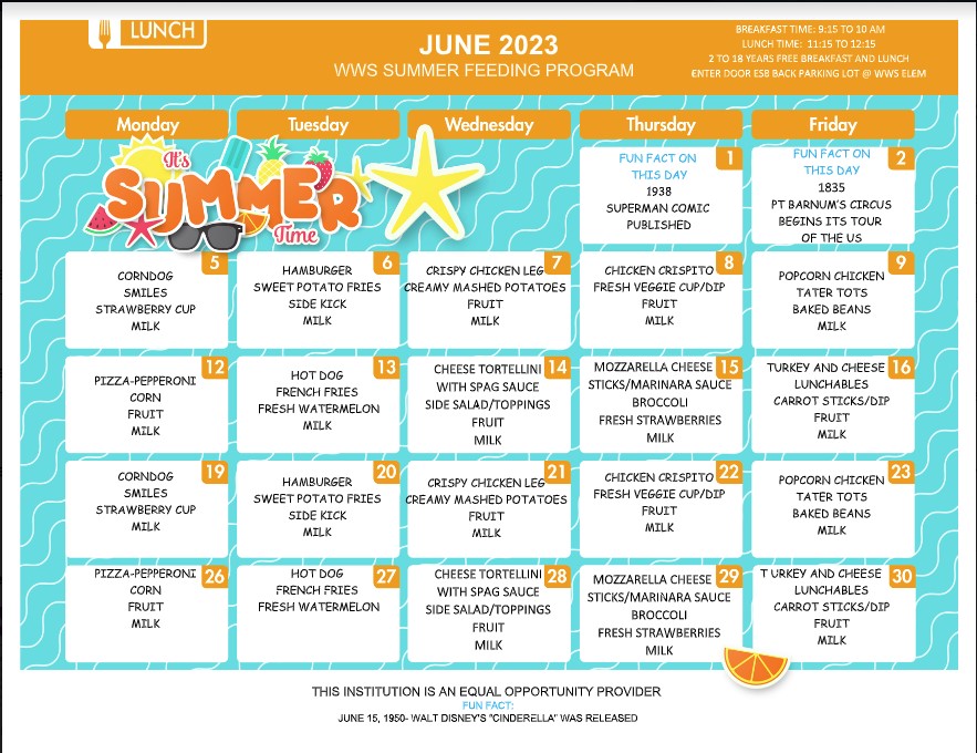 WWayneSchools's tweet photo. Attached is the information from our cafeteria regarding the summer feeding program.  As stated, meals for adults are not free. Adult meals will be $2.00 each.  

Thank you and have a great summer!

WWES Cafeteria https://t.co/BwMyIyXfh0
