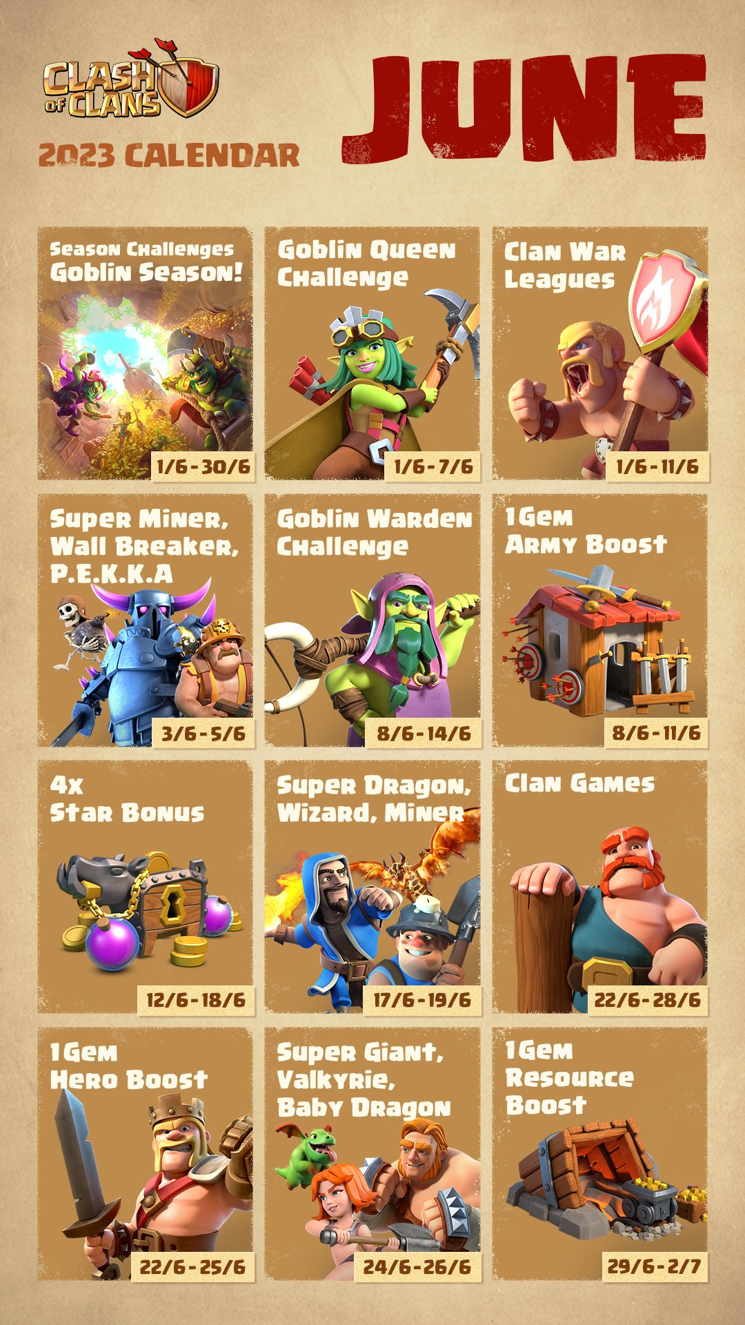 Clash of Clans July 2024 roadmap Event calendar, Clash Games chinese