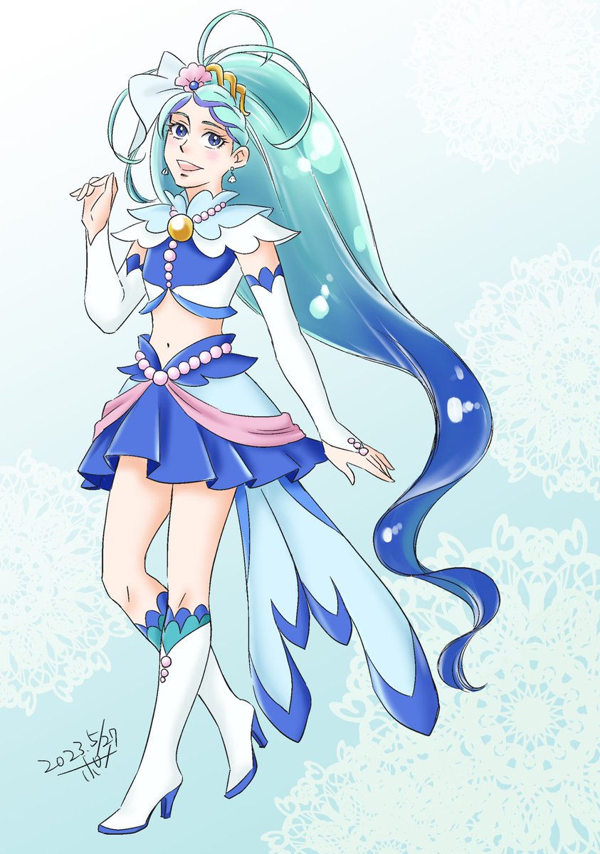 「キュアマーメイド。髪の毛難しかったです。#Goプリンセスプリキュア」|柳田ポンのイラスト