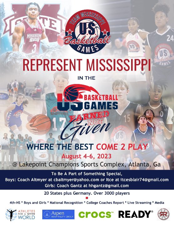 I am the director of Team MS this year at the US Games, this is for ANYONE interested. Please inbox me if you have a player with any interest, we will be taking 4 teams @CoachChozzTDA @evgeeker @MbaBobcats @TSHLadyLions @DcBucksCJones @CommunitySaved @RunjecJohn