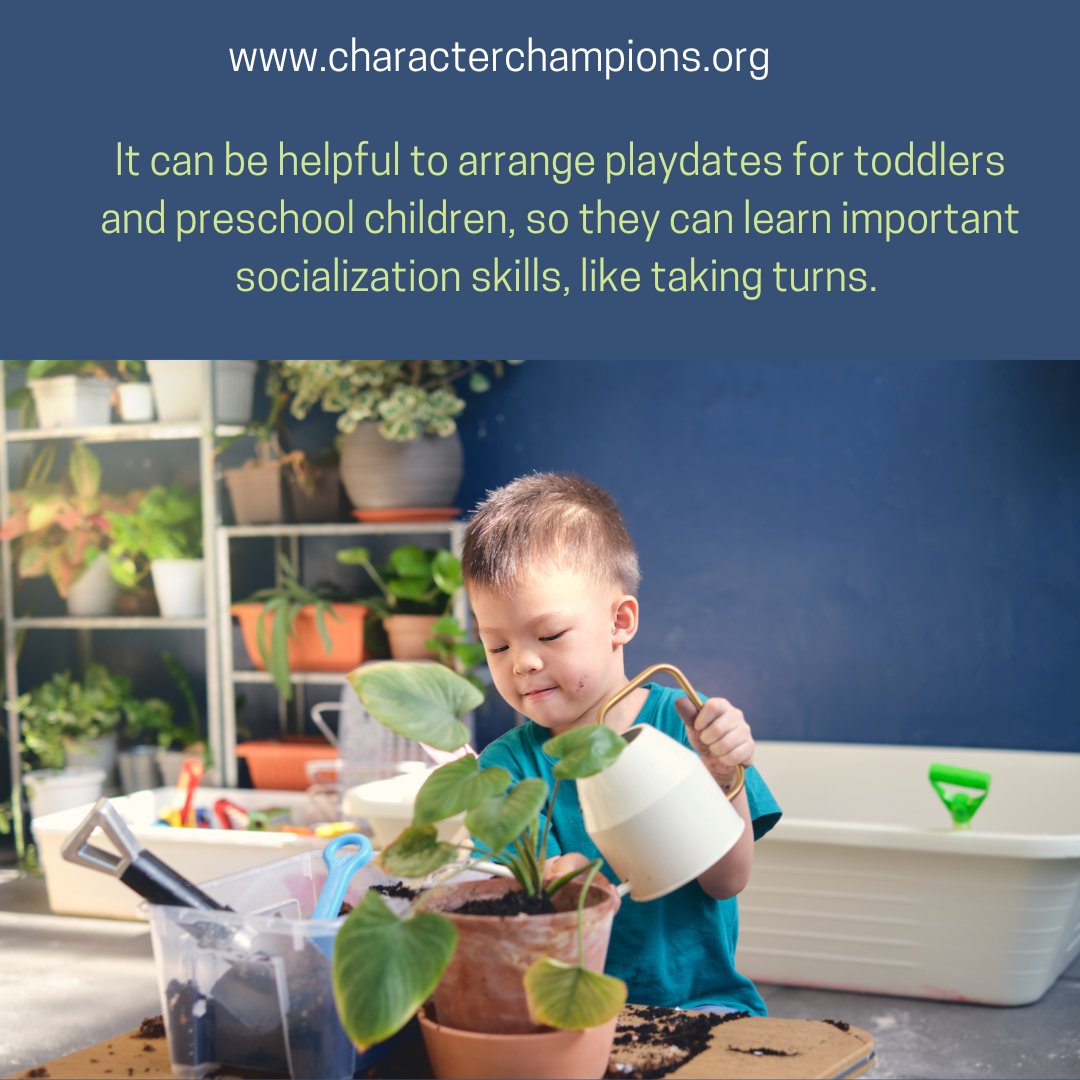 It can be helpful to arrange playdates for toddlers and preschool children, so they can learn important socialization skills, like taking turns. #parentingtoddlers #socialization #parentingtips #parentingtools