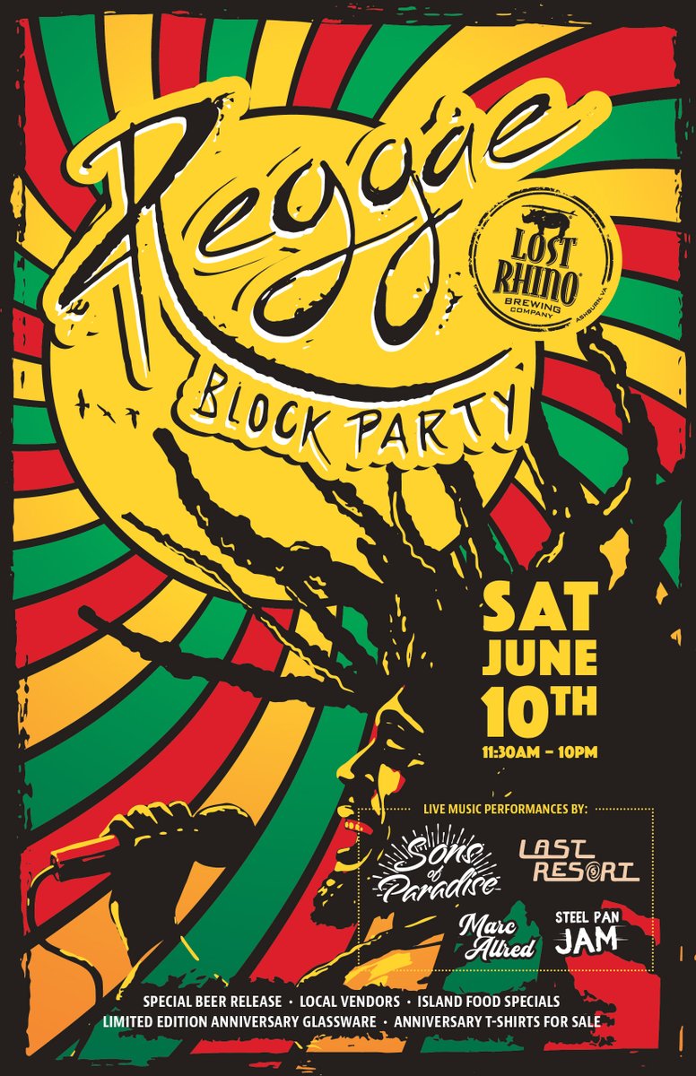 LostRhino's tweet image. On June 10 we're hosting a 12th Anniversary &amp;amp; Reggae Fest celebration with a full day of live music, island food specials &amp;amp; a brand new beer release. 🎉🍻 Featuring music by @sonsofparadise, @lastresortdub, @MarcAllredMusic &amp;amp; more. Get event details here: bit.ly/LR12thannivers…