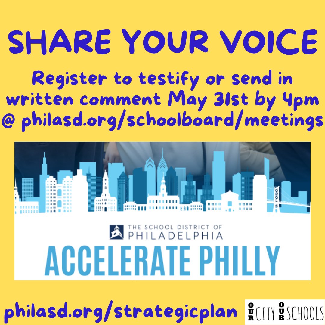 Our City Our Schools (@ocosphl) on Twitter photo "SHARE YOUR VOICE! Register to testify or send written comment May 31st by 4pm @ philasd.org/schoolboard/me…" PhilaHSCouncil <a href="/ParentsUnitePHL/">Parents United for Public Education</a> <a href="/philly_sun/">PhillySUN</a> <a href="/Philly_RJ/">RacialJusticePhilly</a> <a href="/CaucusofWE/">Caucus of Working Educators</a> <a href="/APPSphilly/">apps4philly.bsky.social</a> <a href="/215Alliance/">215 People's Alliance</a> <a href="/reclaimphila/">Reclaim Philadelphia</a> <a href="/TaxTheRichPHL/">Tax The Rich PHL</a> <a href="/PhillyDSA/">Philly DSA 🌹</a> <a href="/KendraPHL/">Councilmember Kendra Brooks</a> <a href="/Philly_NN/">PhillyNeighborhoodNetworks</a> <a href="/powerinterfaith/">POWER Interfaith</a> "SHARE YOUR VOICE! Register to testify or send written comment May 31st by 4pm @ philasd.org/schoolboard/me…" PhilaHSCouncil <a href="/ParentsUnitePHL/">Parents United for Public Education</a> <a href="/philly_sun/">PhillySUN</a> <a href="/Philly_RJ/">RacialJusticePhilly</a> <a href="/CaucusofWE/">Caucus of Working Educators</a> <a href="/APPSphilly/">apps4philly.bsky.social</a> <a href="/215Alliance/">215 People's Alliance</a> <a href="/reclaimphila/">Reclaim Philadelphia</a> <a href="/TaxTheRichPHL/">Tax The Rich PHL</a> <a href="/PhillyDSA/">Philly DSA 🌹</a> <a href="/KendraPHL/">Councilmember Kendra Brooks</a> <a href="/Philly_NN/">PhillyNeighborhoodNetworks</a> <a href="/powerinterfaith/">POWER Interfaith</a>
