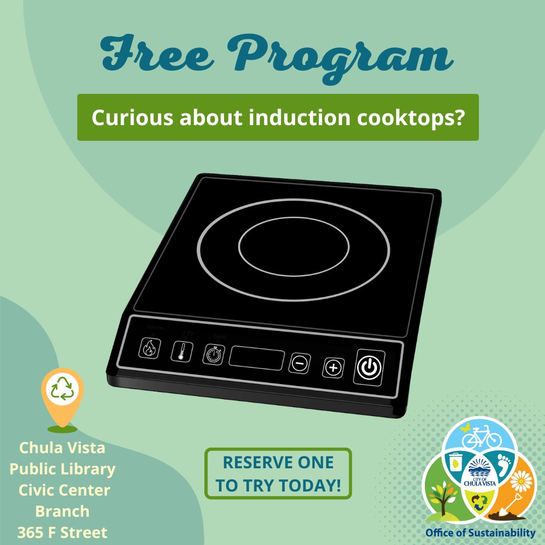 The loaner induction cooktop can be reserved online at the Electric Home Cooktop Program’s ​​website and can be picked up at the Civic Center Branch of the Chula Vista Public Library. ehomecooktops.com/chula-vista