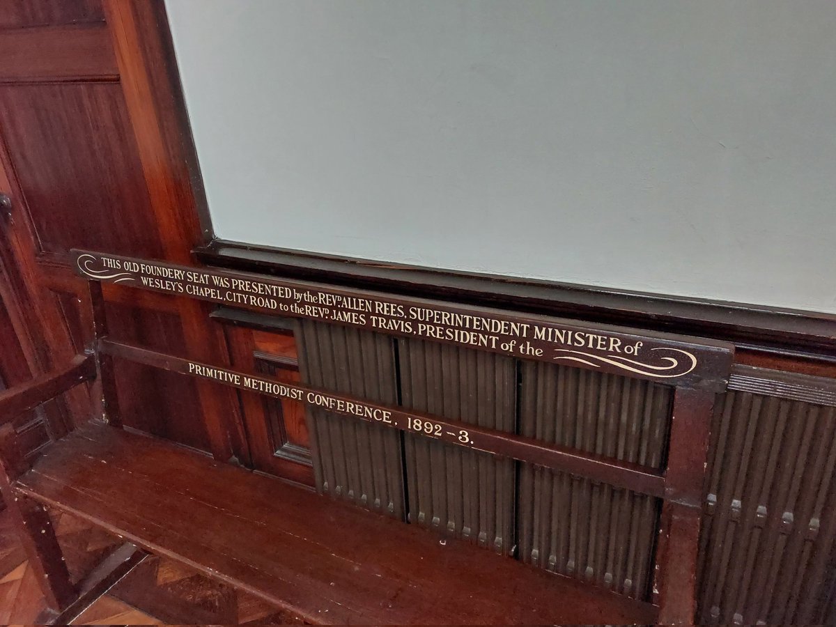 WesleysChapel's tweet photo. We have another piece of #PrimitiveMethodist history prominent within the chapels, the back row in the Foundery Chapel is this bench, which was a gift from the Wesleyans to the Primitives, returned after the union of the #Methodist denominations. https://t.co/x6rZr9ri5p