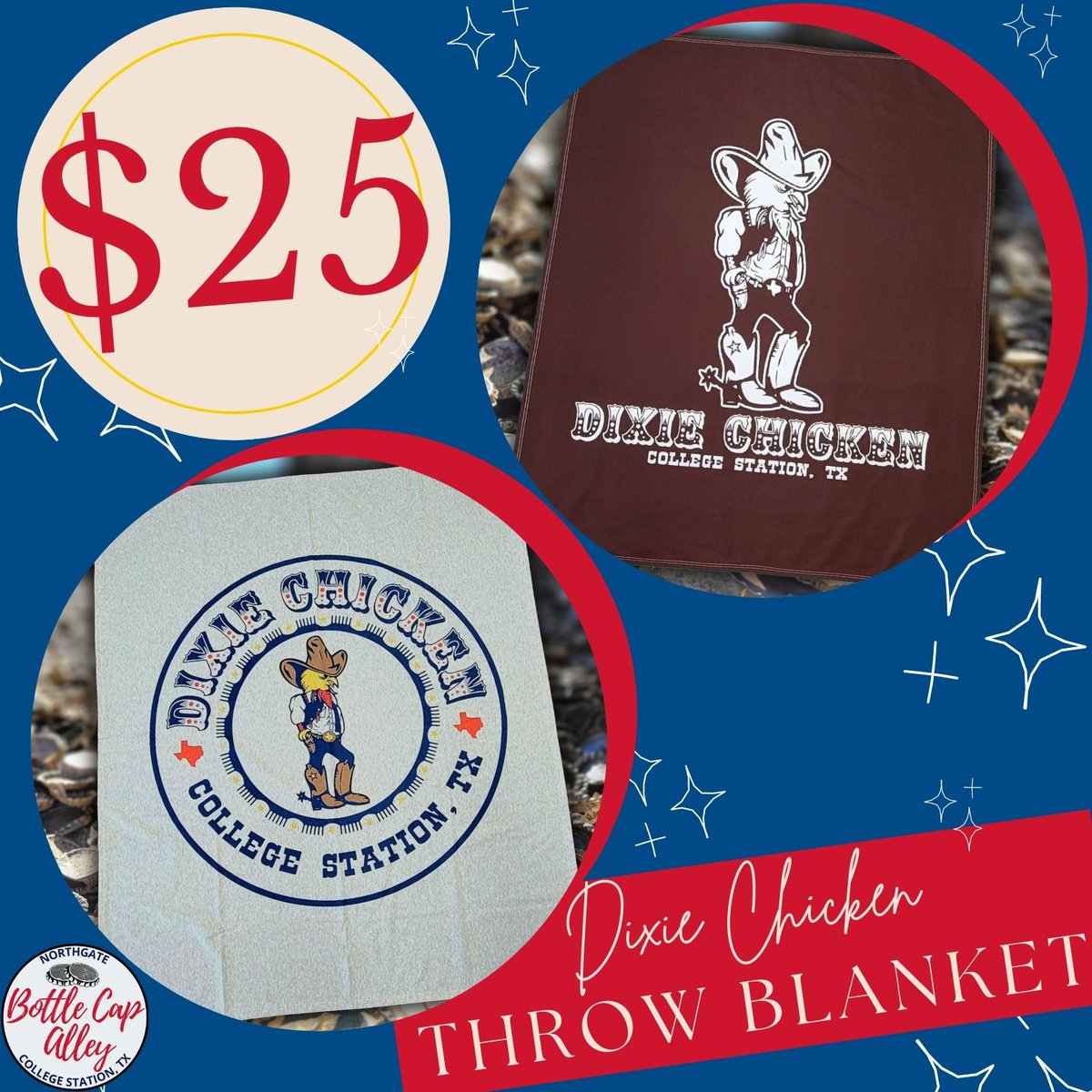 Anyone else having to sit in a cold office this summer? Stay warm with a @thedixiechicken #ThrowBlanket that'll also look great draped over your chair when you're not using it!

bottlecapalleytrading.com/products/dixie…