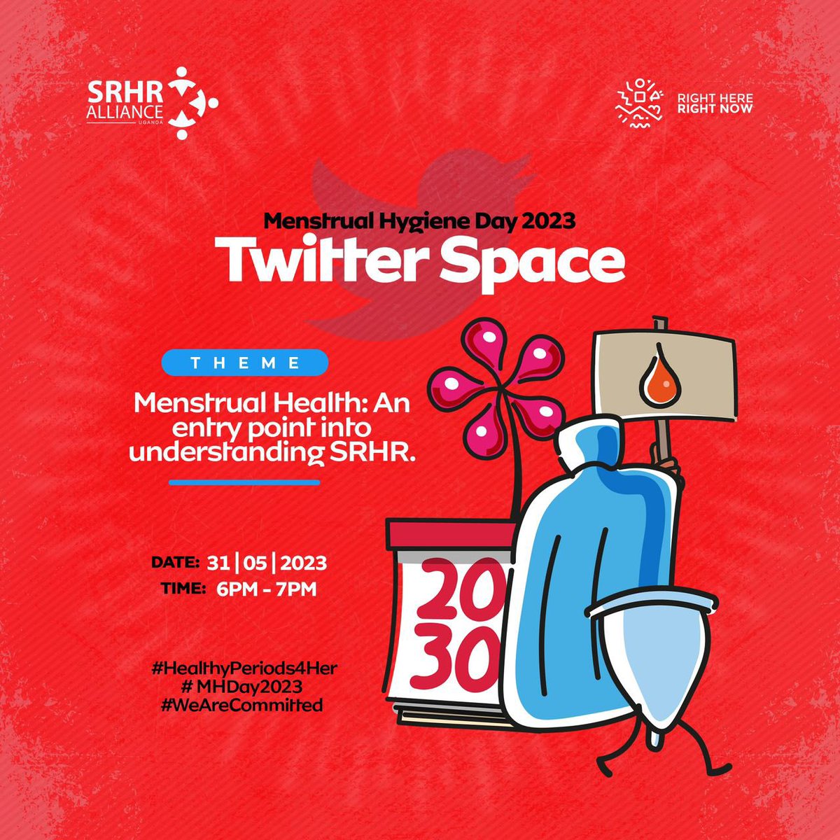 The space is happening right now kindly join in. 

Theme: “Menstrual Health: An entry point in to understanding SRHR.”

Thank you 🙏🏾 
x.com/i/spaces/1owxw…

#HealthyPeriod4Her 
#WeAreCommitted 
#WeLeadOurSRHR