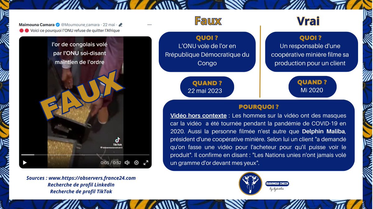 #oubanguicheck
Non la  #MONUSCO ne vole pas de l'or en République démocratique du #Congo. Cette vidéo qui fait le tour des réseaux depuis quelques jours est trompeuse. #RDC Pour comprendre ⬇️