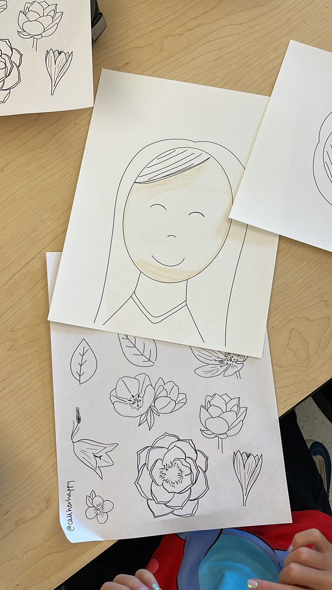 Working on our Mary Mother of God May Crowning craftivity!