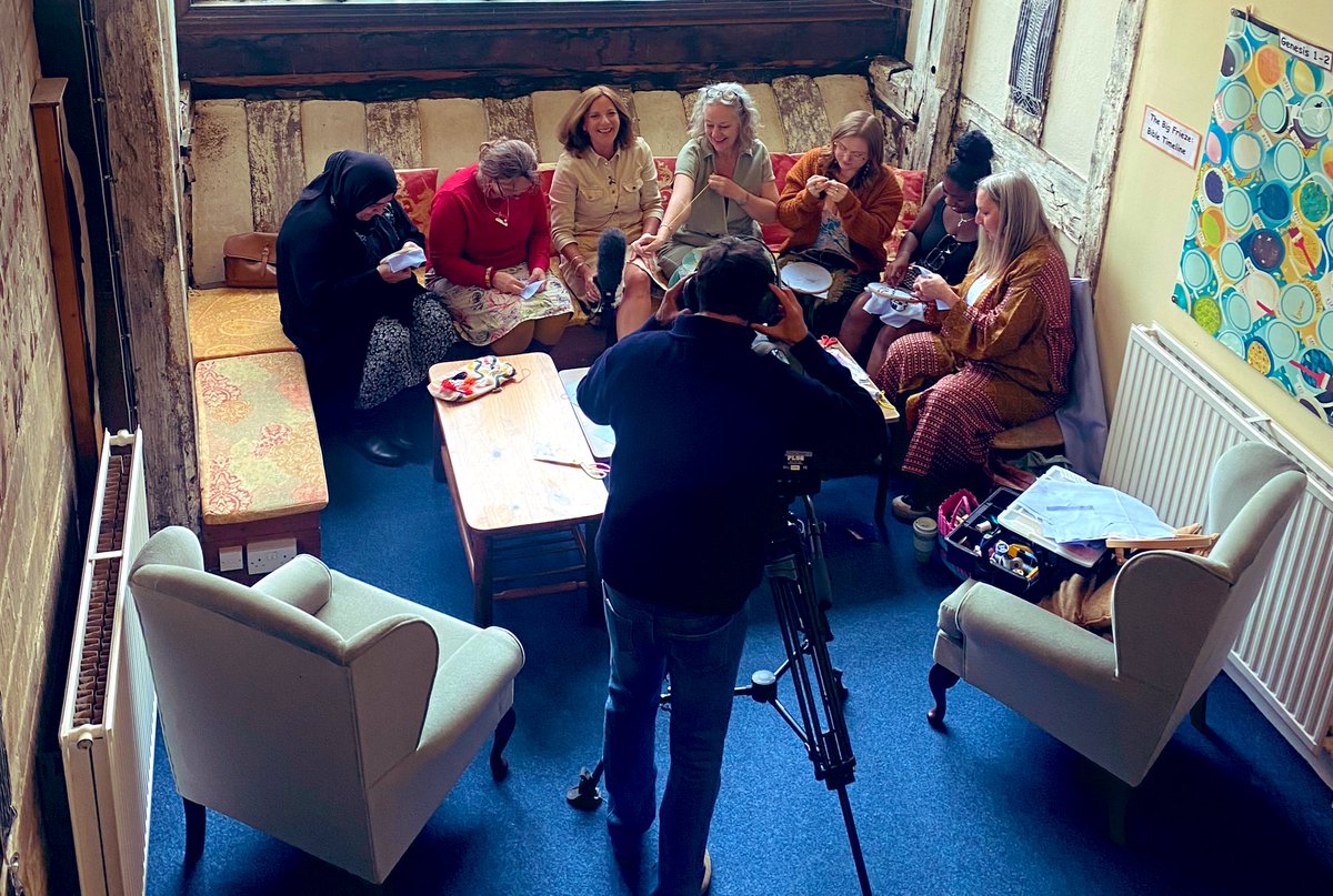 The Cathedral hosted some of the Costume for Gloucester stitchers today for filming with @AliRVowles. See us on @BBCBristol Points West tonight from 6.30pm. #costumeforgloucester