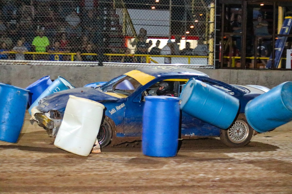 Texarkana67's tweet photo. Let's hear it fans. Did you enjoy the 'car bowling'? Do it again? What are our thoughts? #carbowling #dirttrack #usratuners #bowling #usraracing #fridaynightlights https://t.co/n1wVaUEbRE