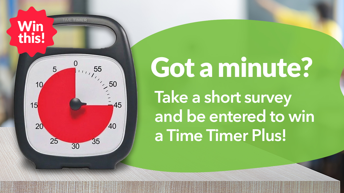 We've extended our giveaway! 🥳

To better serve our customers, we want to learn a little more about you. Got a minute? We'd love for you to fill out our five-question survey. Once completed, you'll be entered to win a Time Timer Plus!

Take the survey ➡️ ow.ly/HjHf50Ox6US