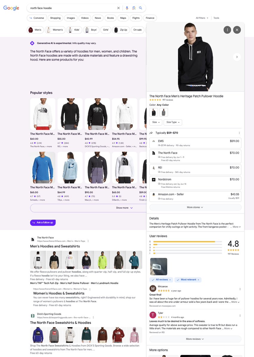 If you're in Ecommerce or do Ecommerce SEO for established retailer you want to read this: Another likely consequence of Google's SGE based on its current interface in Beta: Established Brand retailers PLPs will lose organic search traffic that *won't* likely only go to their own…