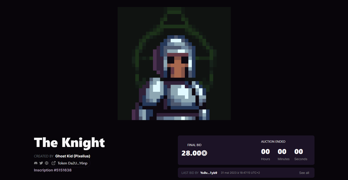 GhostKidDAO's tweet photo. The Knight by @PixeliusArt sold for 28SOL (0.022 BTC) 🟧 https://t.co/kwIAkhPUOg