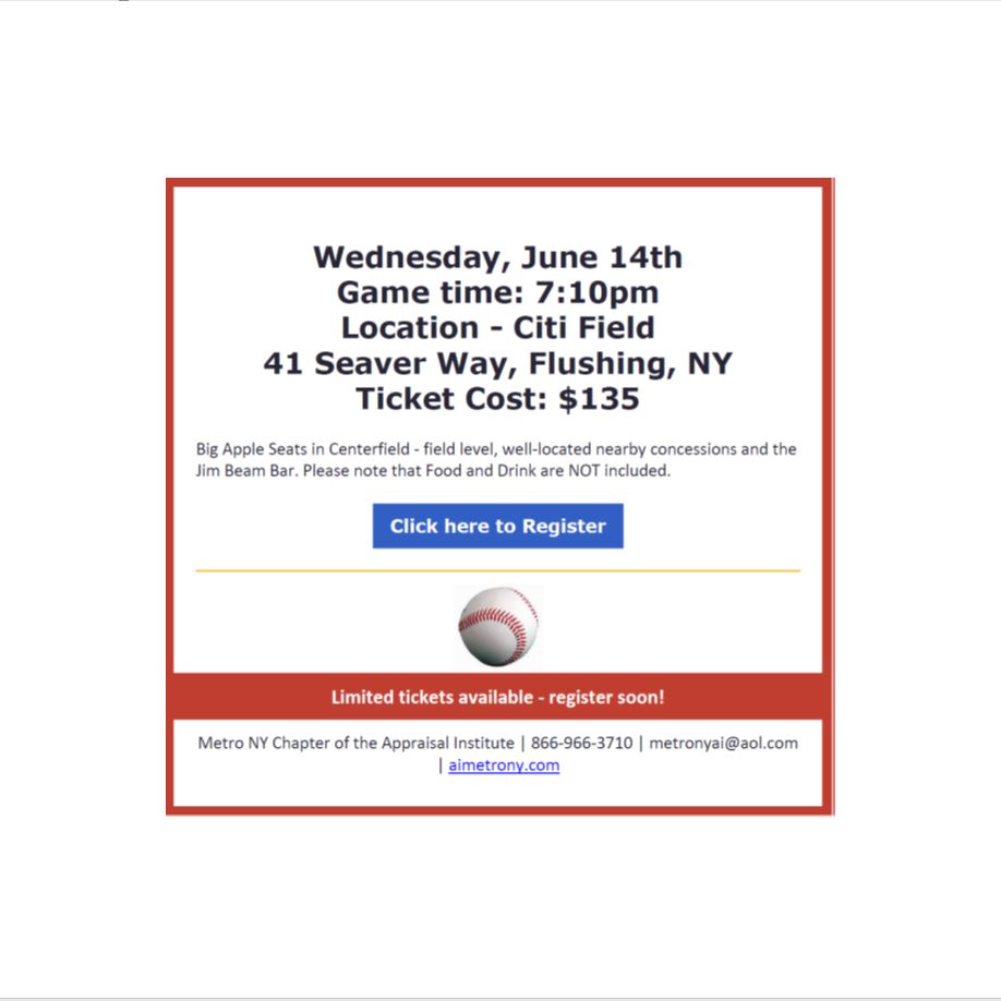 Don't forget to reserve for the Joint Outing of the Metro NY and LI Chapters - Subway Series Baseball Game at Citi Field.  Available seats are limited!

tinyurl.com/4ue54eve