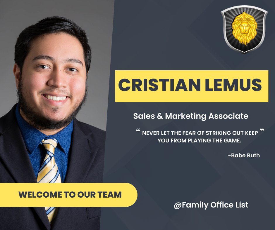 FamOfficeLists's tweet image. Our Team Is growing! We at Family Office List are delighted to welcome Cristian Lemus to the team as our new Sales and Marketing Associate! 👏 🚀

Have questions about how @FamilyOfficeList can accelerate your outreach needs?

Let Cristian show you how!