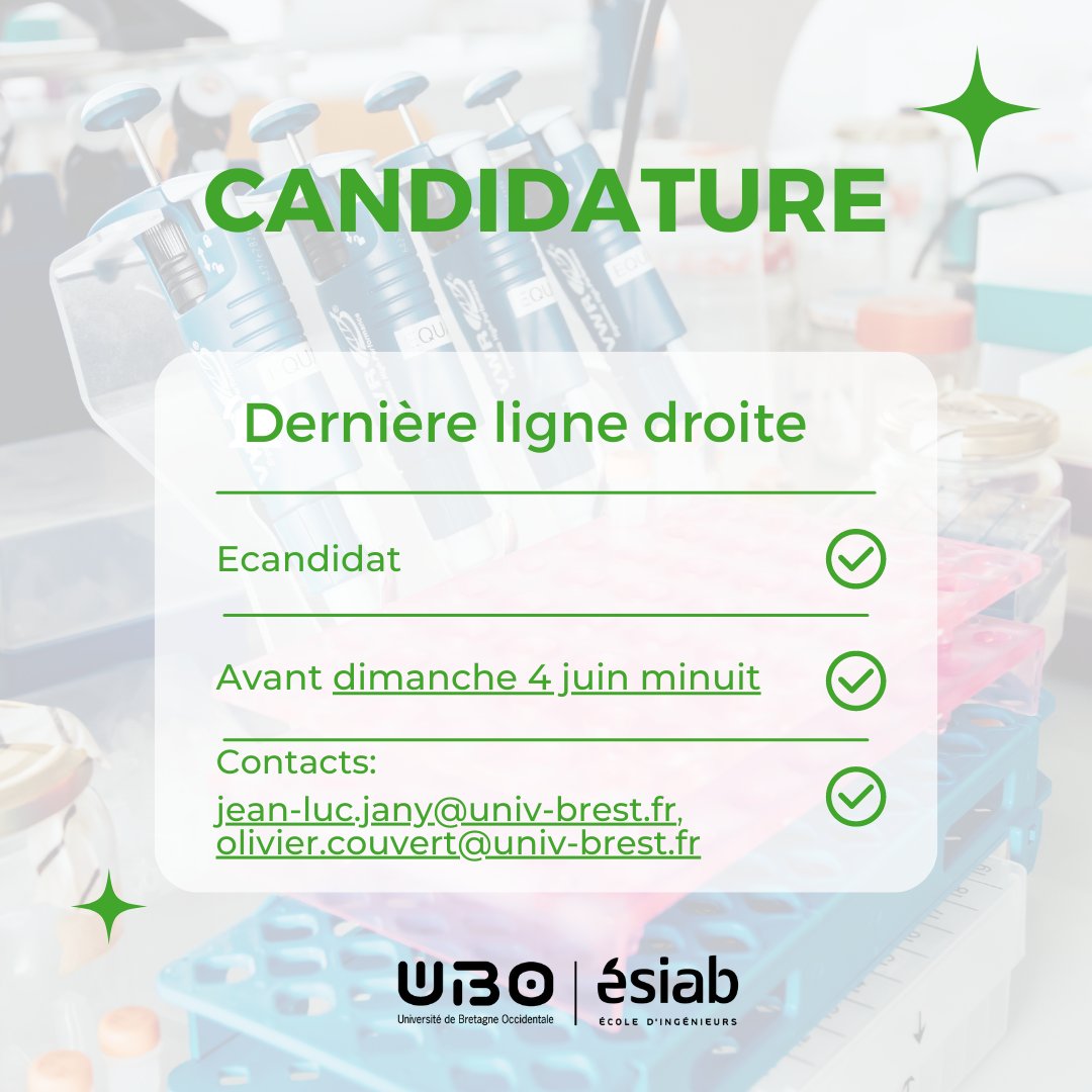 🌟 J-5 pour soumettre votre candidature &amp; rejoindre la promo ESIAB 2023-2024! 🚀

💻: Inscription via ecandidat
🤳: Les responsables de recrutement se tiennent à votre disposition ! 

#agroalimentaire, #microbiologie, #securitéalimentaire, <a href="/ESIABatlantique/">ESIAB</a>, <a href="/UBO_UnivBrest/">UBO - Univ. Brest</a>