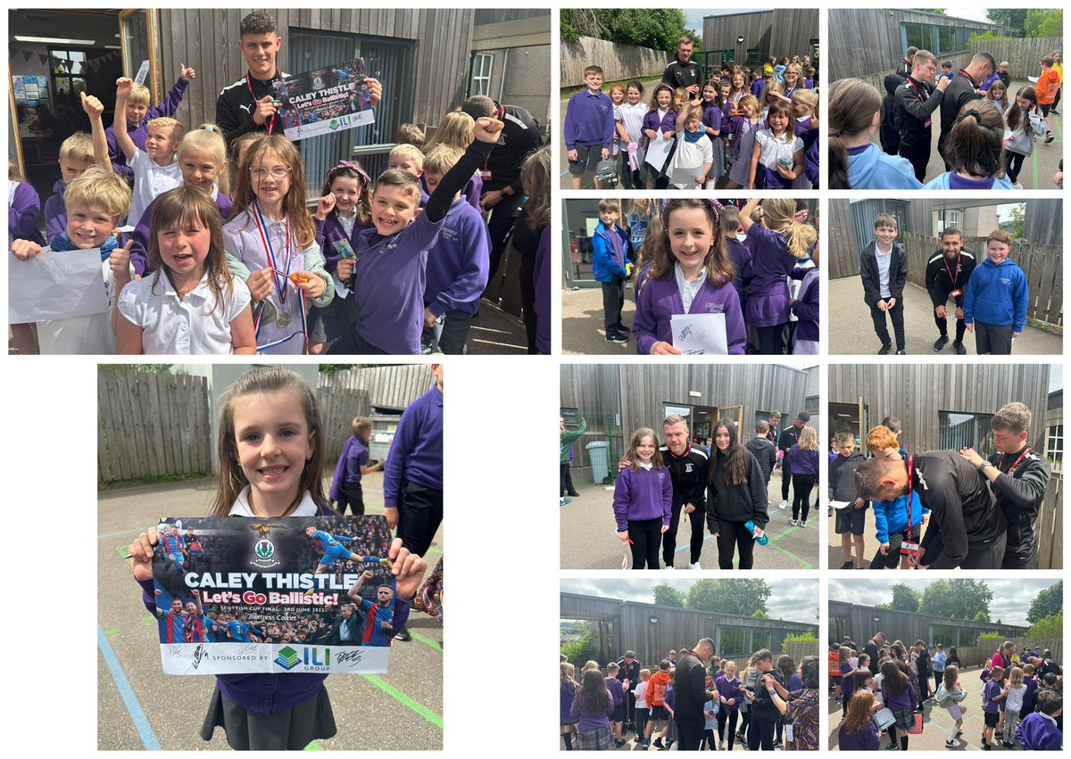 LochardilPS's tweet photo. What a wonderful visit today from our local heroes ahead of the @ScottishCup final on Saturday! Sharing precious time, motivational messages, learning &amp; inspiring our young people! #heartofthecommunity #GlobalGoal17 Good luck @ICTFC! Your #lochardilfamily are with you all! 🏆💜 https://t.co/OO3NQbgMN5